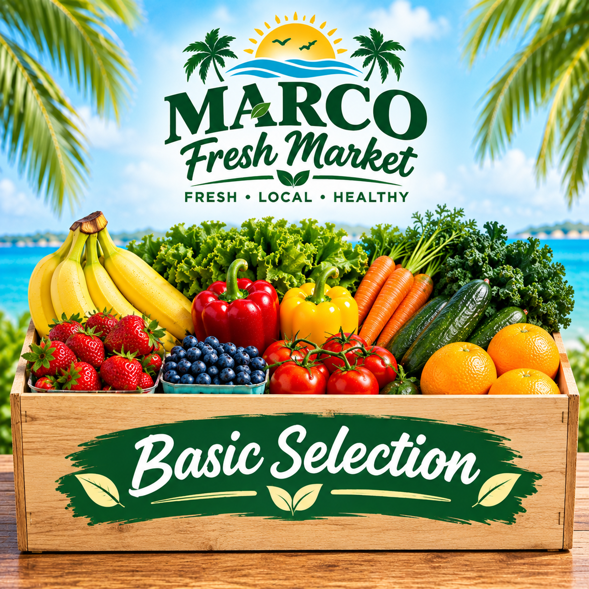 Marco Fresh Market Basic Selection Box filled with fresh fruits and vegetables